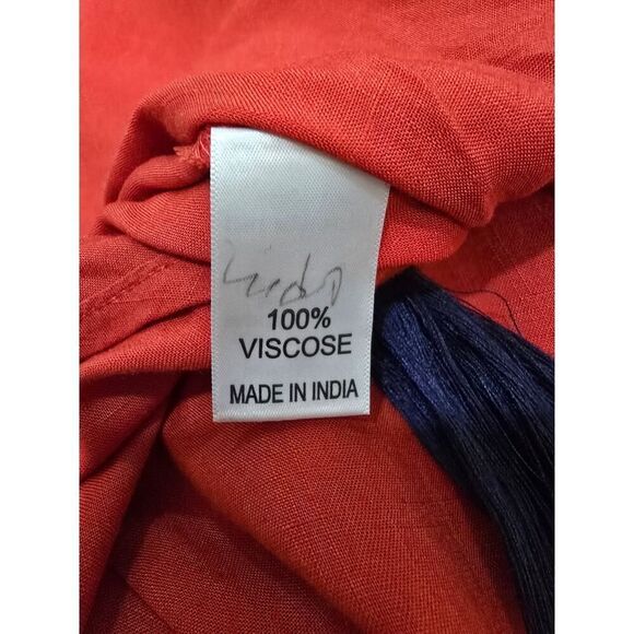 Melange Orange Midi Dress Embroider Summer Lagenlook Comfort Size L - Picture 7 of 8